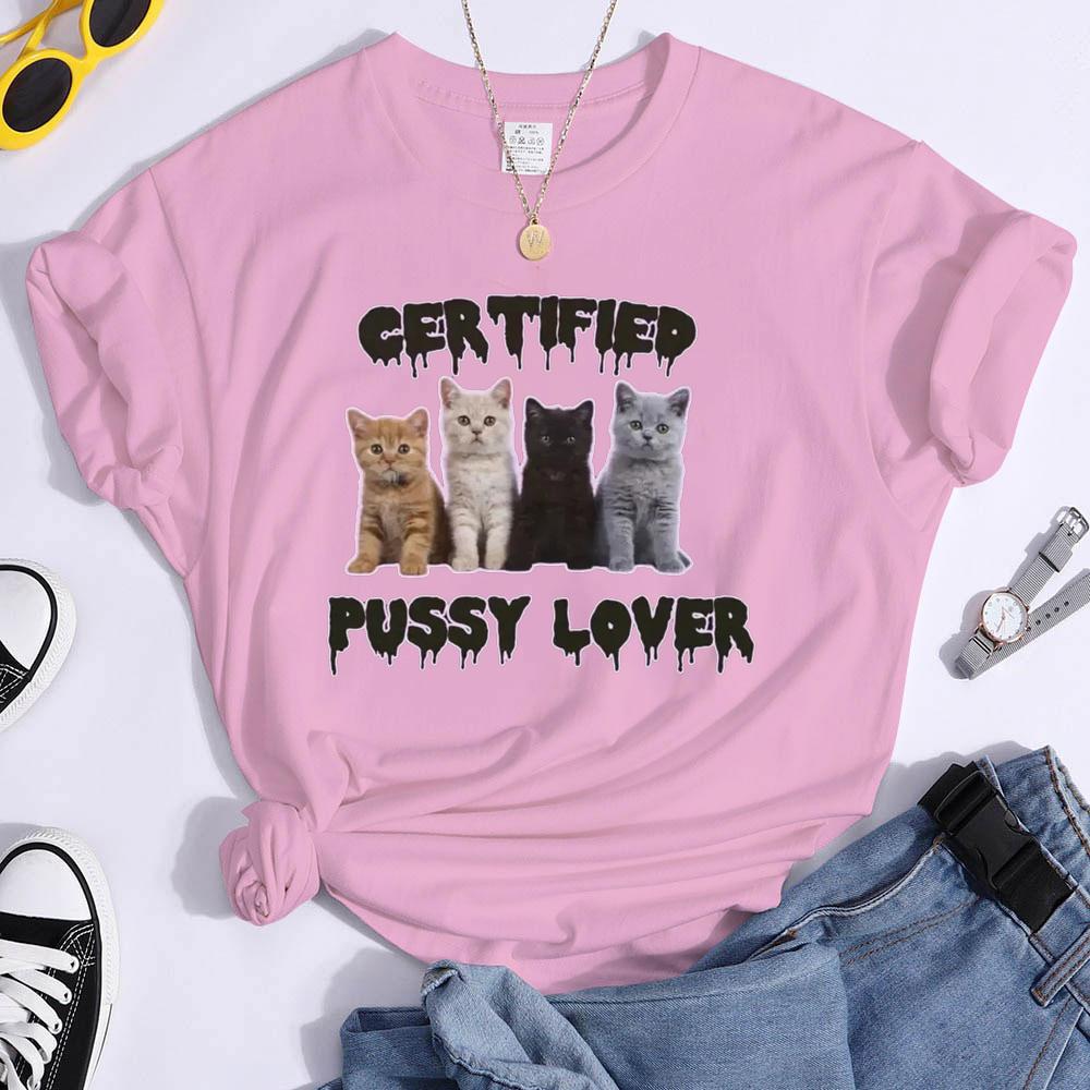 Funny CerTified Pussy Lover Meme Cat Graphic T Shirts Unisex Fashion Kawaii T-shirt Street Casual Vintage T-shirts 50614