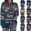Женская повседневная мода удобная рождественская футболка с длинным рукавом и круглым вырезом на пуговицах, свободный подол с боковыми разрезами