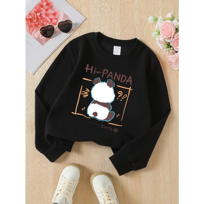 Girls' Crewneck Sweatshirt Hi Panda Cute Panda Face Design Machine Washable, Spring And Autumn