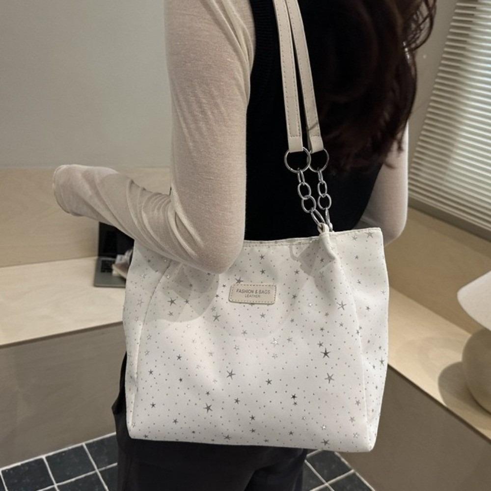 Solid Color Star Print Shoulder Bag Large Capacity Handbag Casual Hobo Bag Daily Commute
