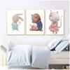 Bear Rabbit Art Canvas Print Baby Bunny Poster Nursery Painting Flower Animals Wall Art Nordic Poster Picture Kids Room Decor