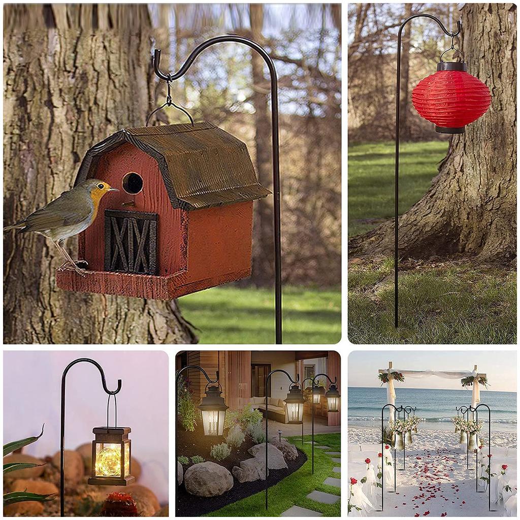 2Pcs Shepherds Hooks Hanging Plant Stake Bird Feeder Flower Pot Stand Outdoor Lantern Iron Hanger Stake Garden Lawn Decor