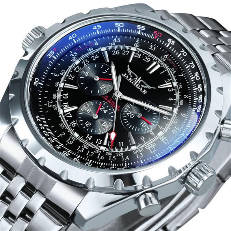 JARAGAR 212 Men's Automatic Mechanical Watch Chronograph Night Light Waterproof Stainless Steel Elegant Business Men's Watches