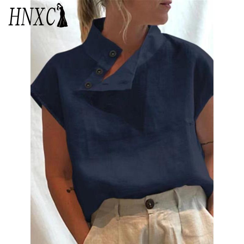 HNXC Женская Мода Повседневные Однотонные Блузки и Рубашки с Коротким Рукавом с Принтом