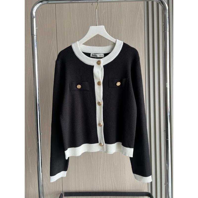 С золотыми пуговицами Traf осень/зима модный цветной короткий круглый вырез женский вязаный кардиган