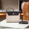 2026 New 20cm Cowhide With Canvas Leather Bag Mini Shoulder Crossbody Fabric Cross-border