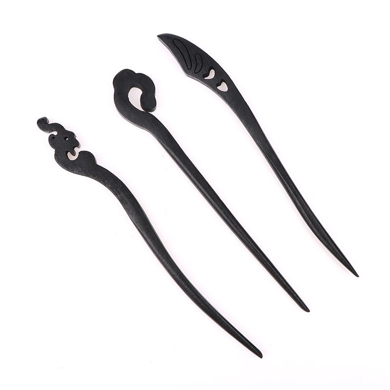 Традиционные деревянные черные палочки для волос в китайском стиле, заколки для волос, резная деревянная вилка для волос, винтажные палочки для еды, головные уборы для женщин, ювелирные изделия