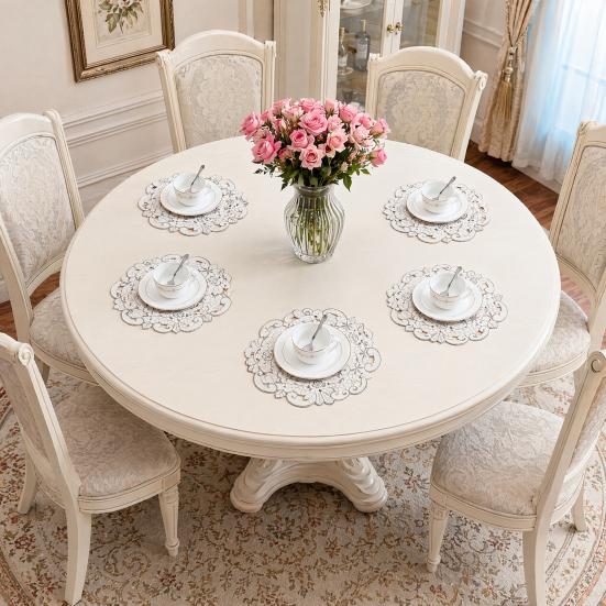 Fabric Placemat, with Hollow Embroidery Round Coasters, Foldable Protection from Heat Stains And Scratches Table Mat for Kitchen