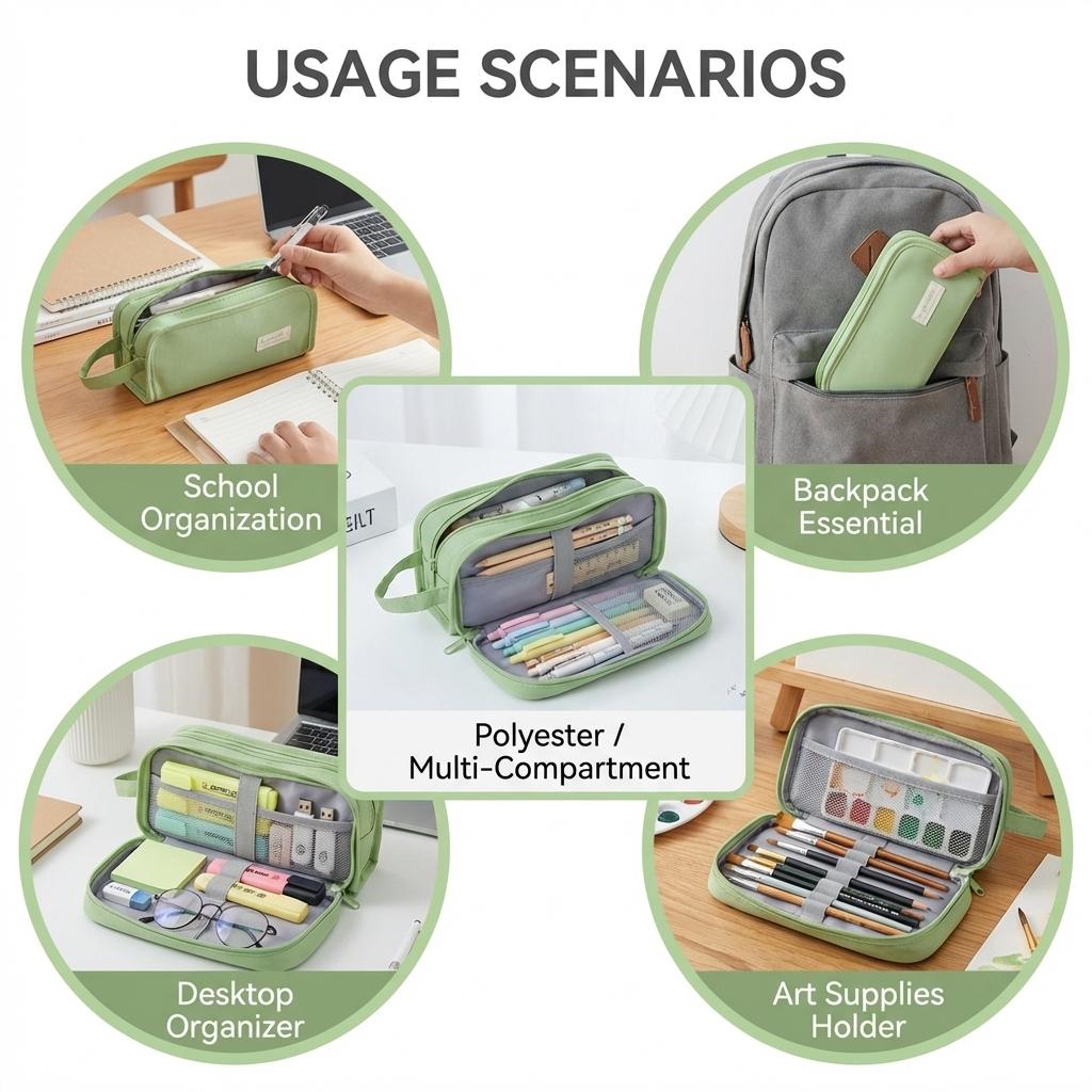 Large Capacity Pencil Case For High-School Students Waterproof Polyester Storage Bag With Multi Compartments