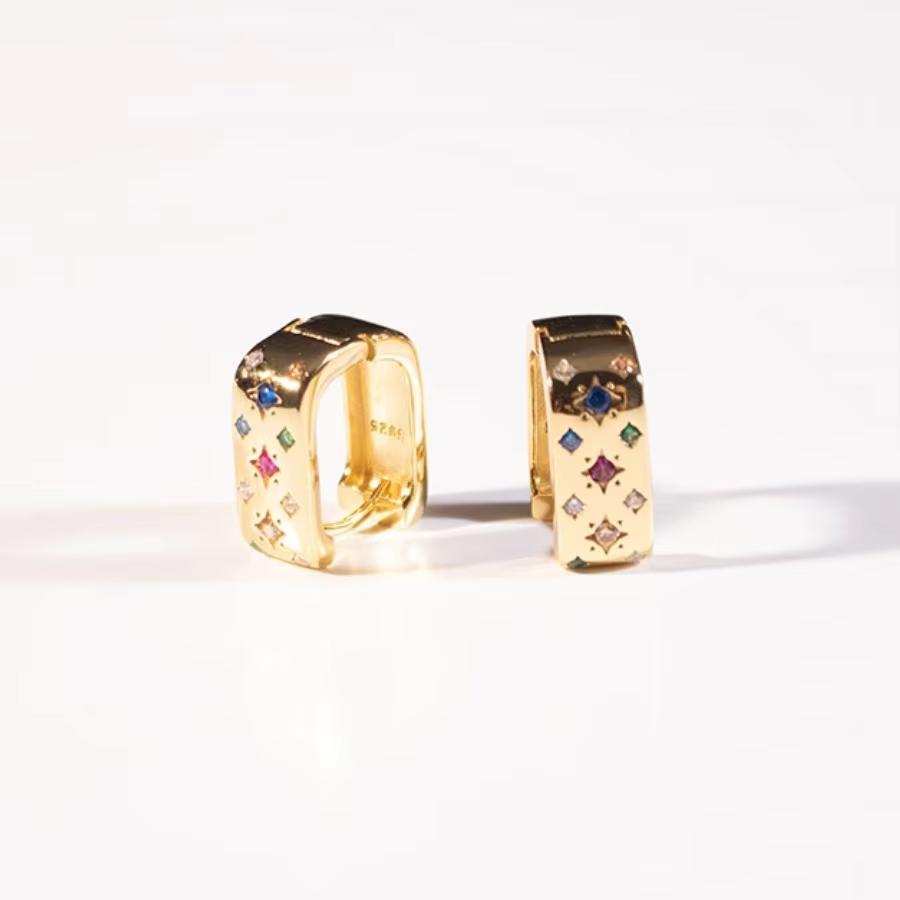 Серьги из стерлингового серебра 925 пробы с разноцветным цирконием, позолоченные 14 карат, индивидуальные серьги-кольца, модные ювелирные изделия