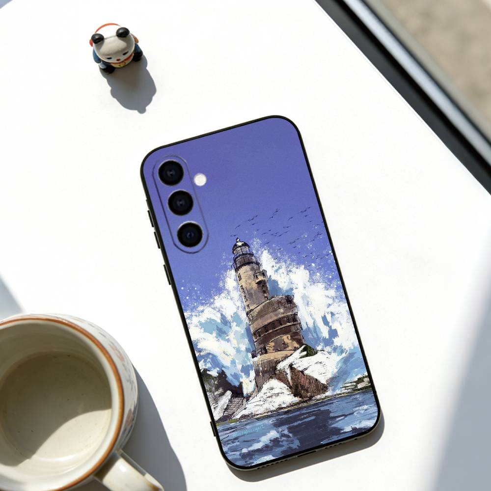 Абстрактный маяк Чехол для телефона Черный силикон Мягкий Для Samsung Galaxy A73,A72,A71,A70,A53,A52,A51