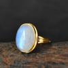 Natural Blue Rainbow Moonstone 925 Sterling Silver Yellow Gold Overlay Ring Jewelry