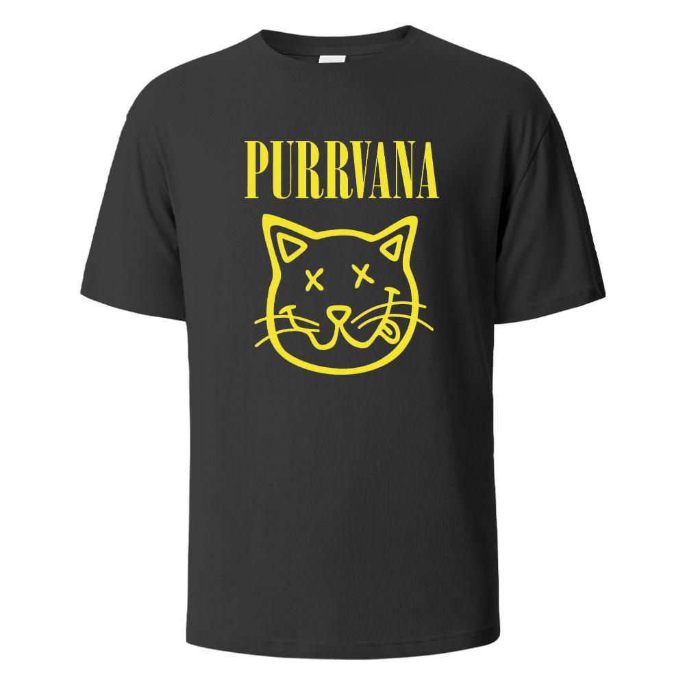 Purrvana Cat Head Print T-Shirt Summer Tees For Men Women 100% Cotton O-neck Oversize Casual Short sleeved Tops