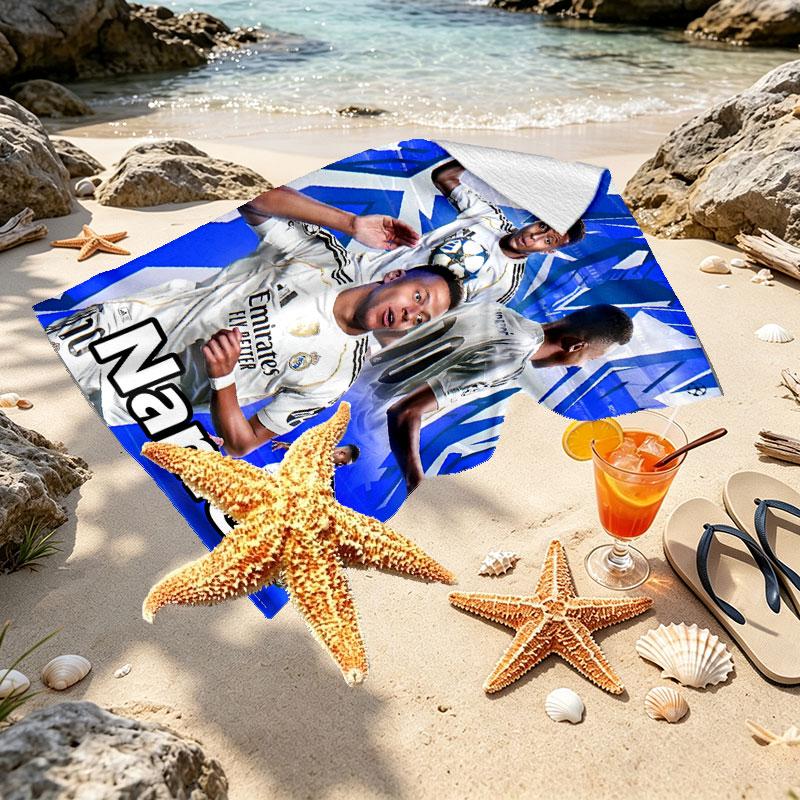 Custom Name Personalized Kylian Mbappe Print Beach Towel, for Trip Camping Beach Party Home Decor, Birthday Gift for Family & Friends
