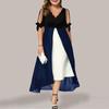 Women Plus Size 3/4 Sleeves V Neck Chiffon Panel Contrast Cocktail Semi Formal Play Dress