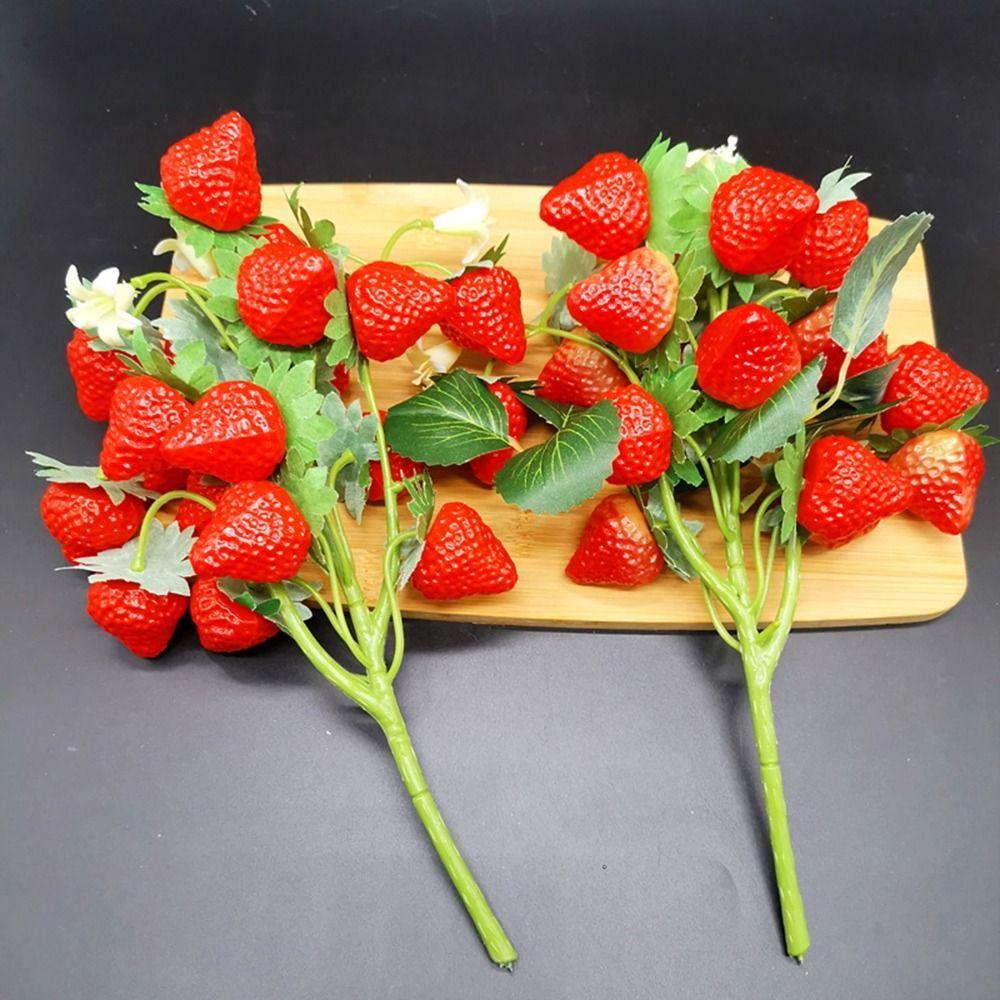 Lifelike Artificial Strawberry Berry Branch Plastic Simulation Plant Fruit Table Center Layout
