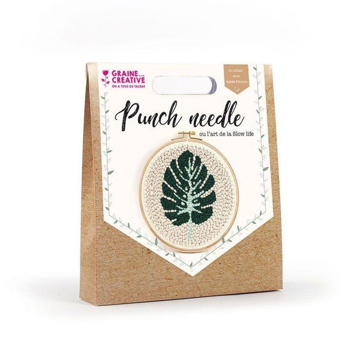 Coffret Punch needle - Feuille tropicale Ø 20 cm