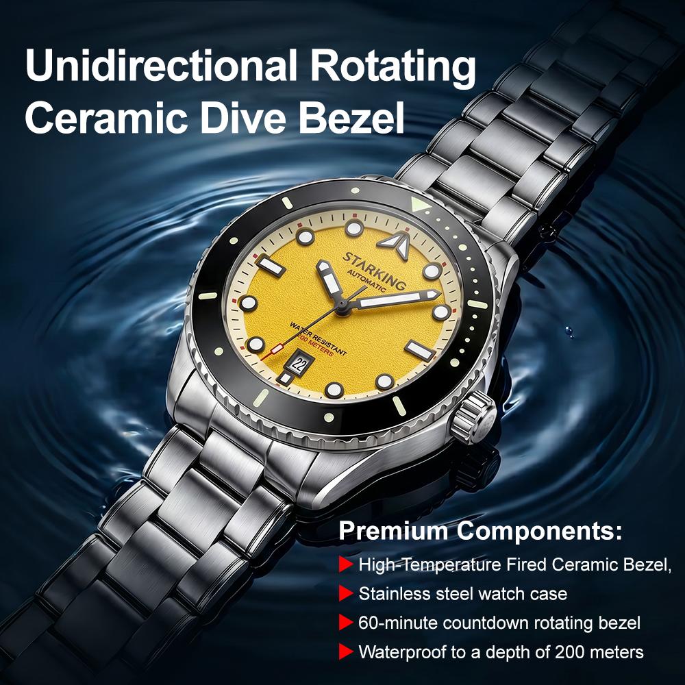 STARKING Men's Miyota 8215 Automatic Mechanical Diving Watch Luminous 20Bar Waterproof Dive Watch Sapphire Crystal Luxury Watch