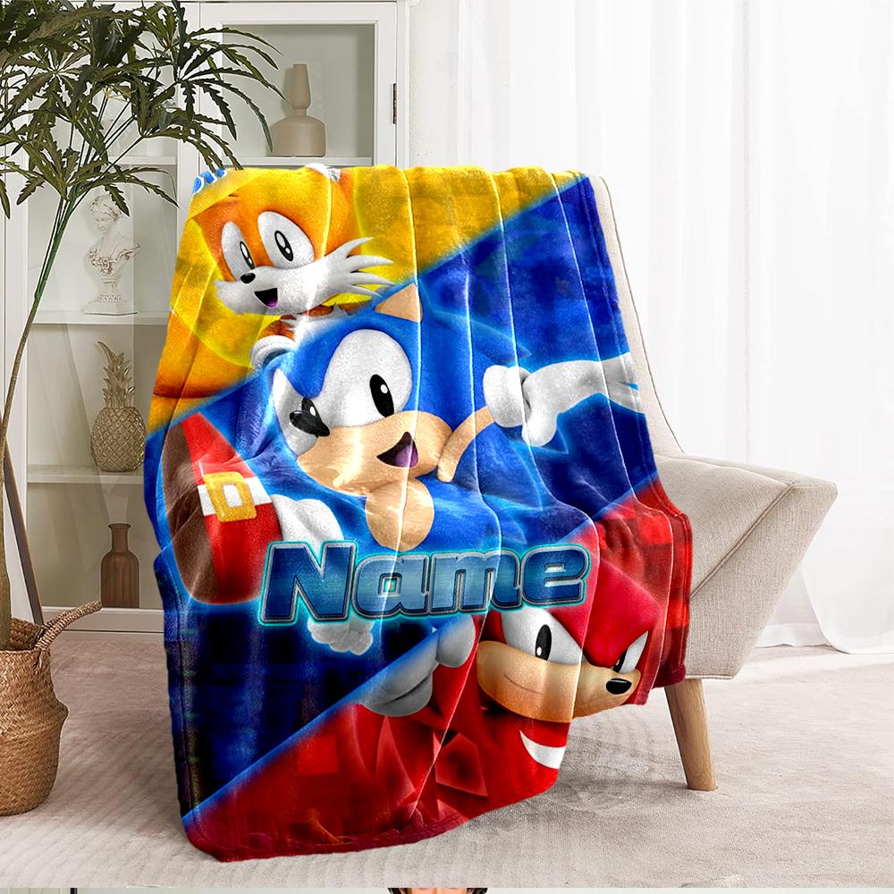 Custom Name Sonic Theme Printed Blanket - Perfect for Couch, Bed, Travel & Outdoor Use | Machine Washable, Cozy & Durable.