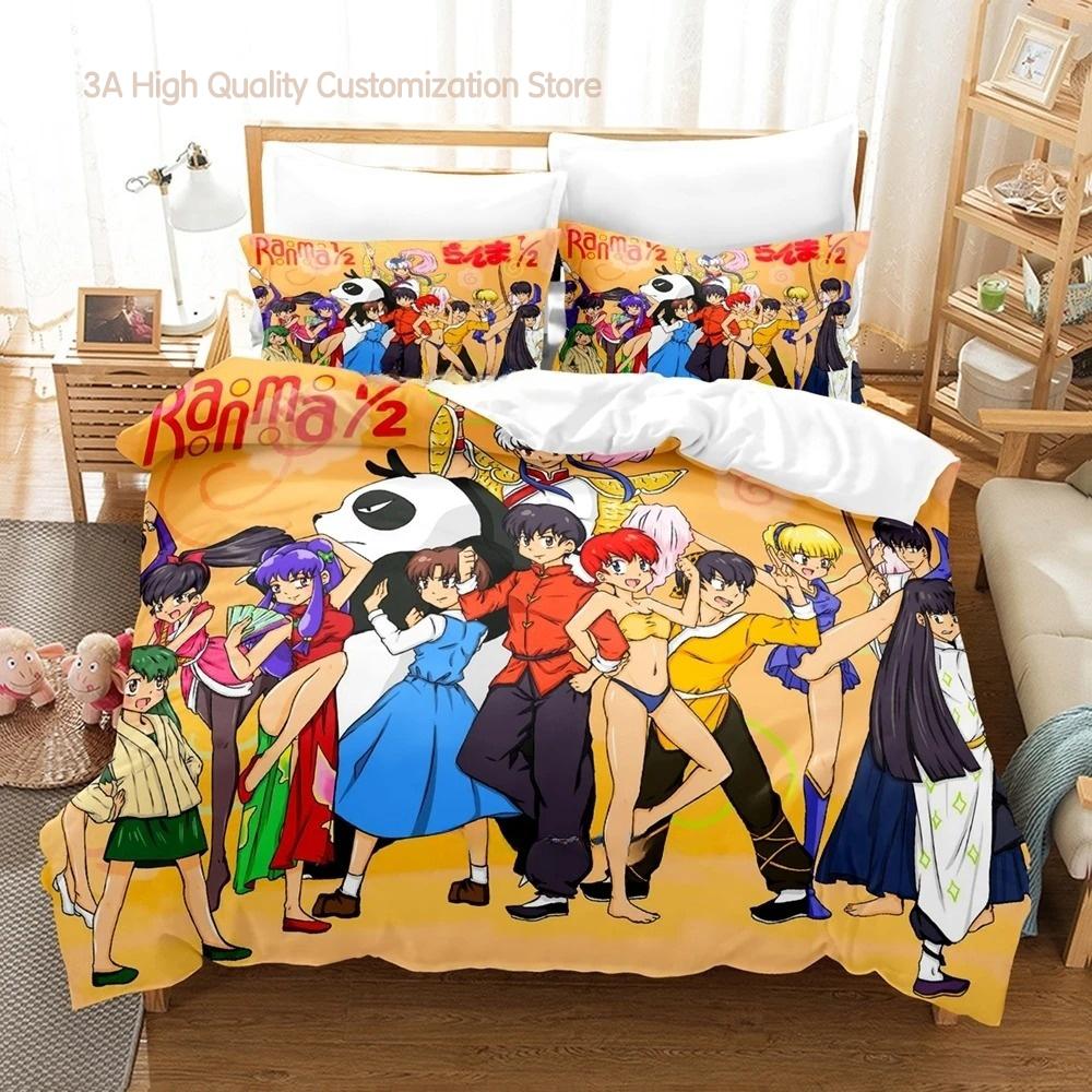 Ranma 1/2 Комплект постельного белья Односпальный Двуспальный Полный Королевский Размер Размеры Комплект постельного белья Взрослые Молодые Парни Спальня Комплекты пододеяльников 3D Печать