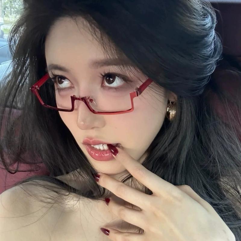 Оправа для очков Y2K в стиле японского аниме, маленькая квадратная, для косплея, красная полуободковая оправа, без линз, металлическая прямоугольная оправа