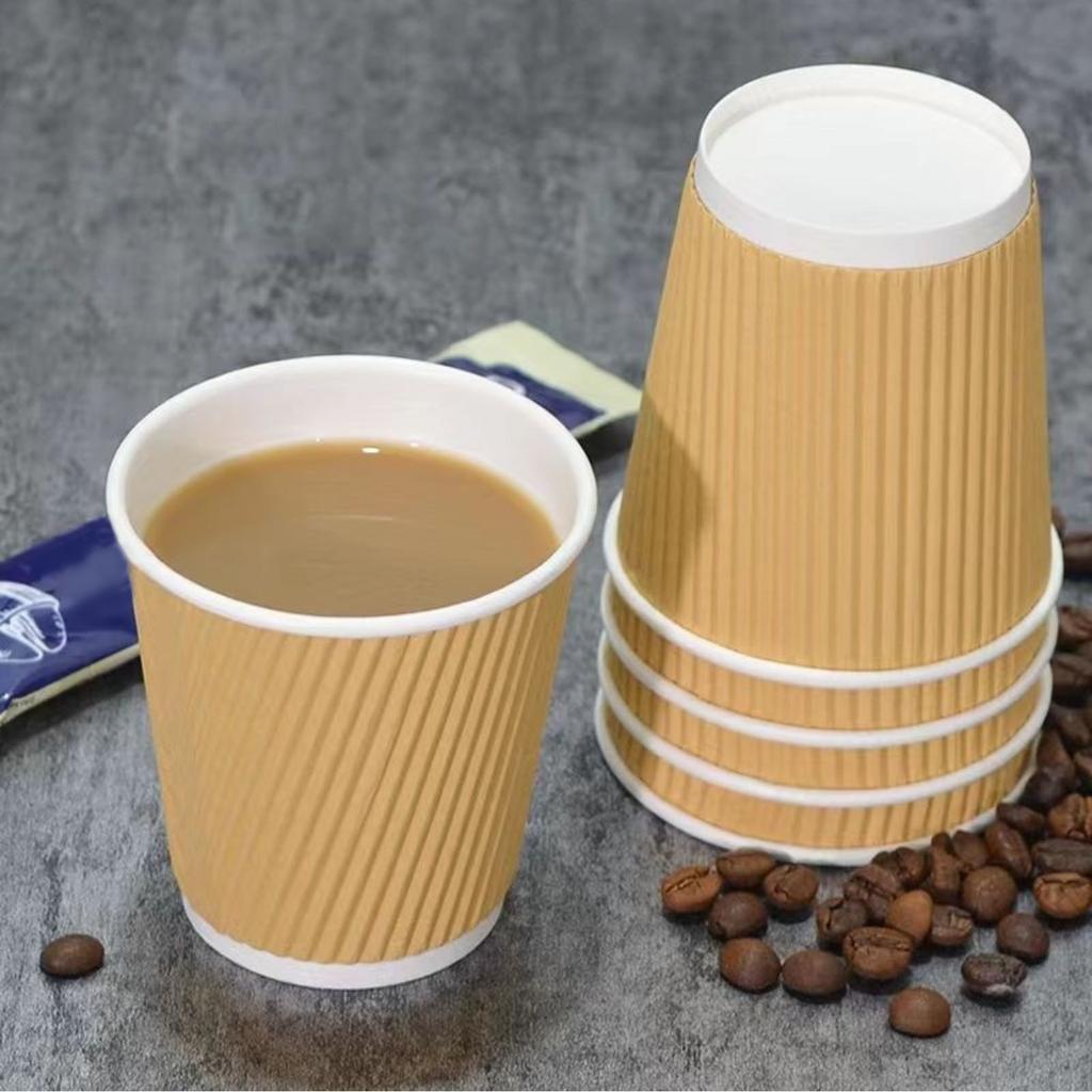 Disposable Paper Cups With Lids 7 Oz, Insulated Takeaway Cups, Corrugated Double Wall