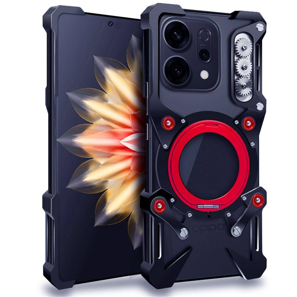 For Oppo Reno14 Pro 5G (Global) Bumper Case Kickstand Aluminum Alloy Magnetic Phone Cover with Wrist Strap