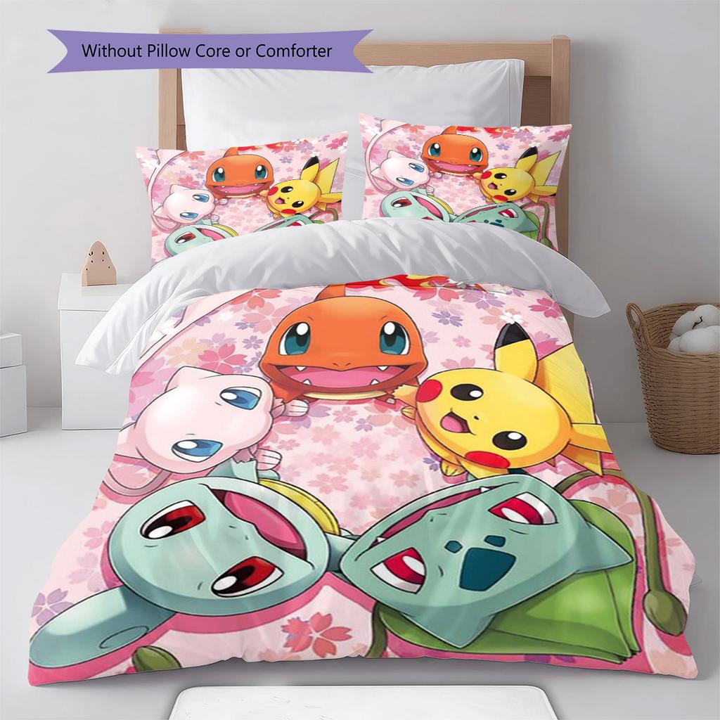 Pokémon Bedding Set Pikachu Big Eyes Anime Duvet Cover Polyester Soft Comforter Bedroom Set -QJY