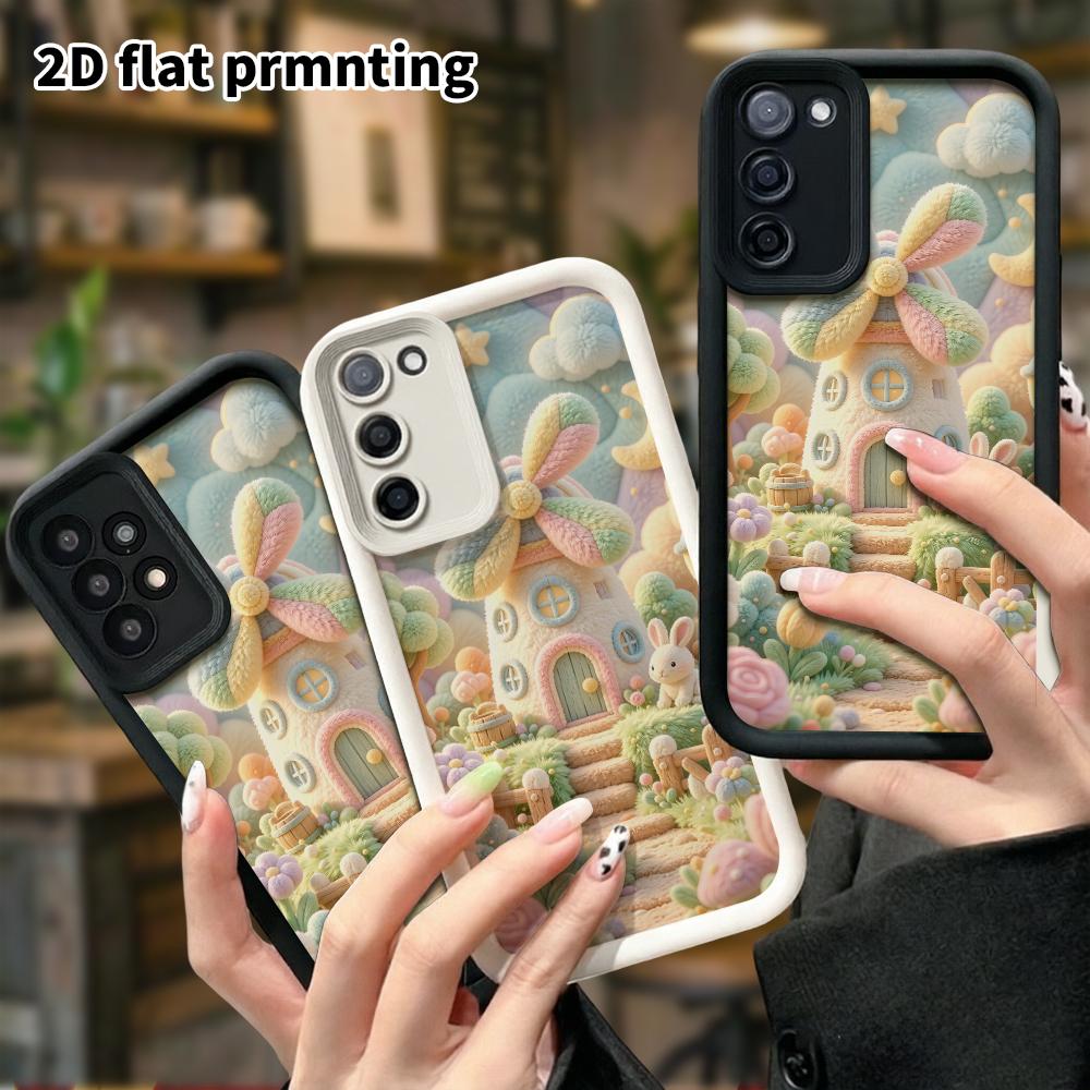 Phone Case: 2D flat, suitable for Samsung Galaxy A34 A35 M05 M06 S20 S22 S21 FE Plus 5G protective case, plush windmill cottage, perfect Christmas and
