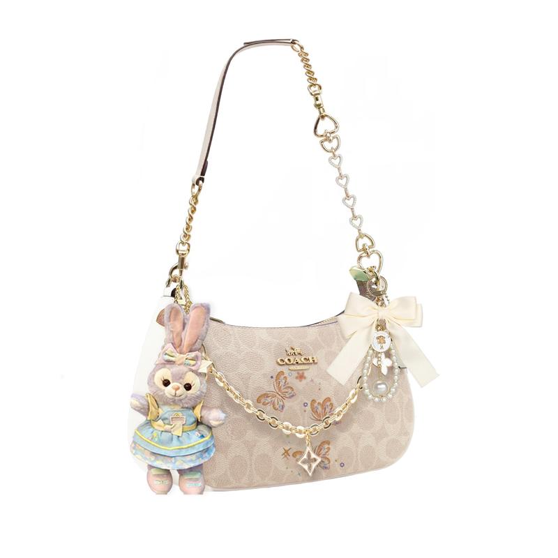 Coach Сумка на плечо [Индивидуальная сумка] Teri 24 классическая пресбиопическая Застежка-молния с логотипом, подвеска, шарф, бант, печать, удлинитель Kongshanjing базовая модель