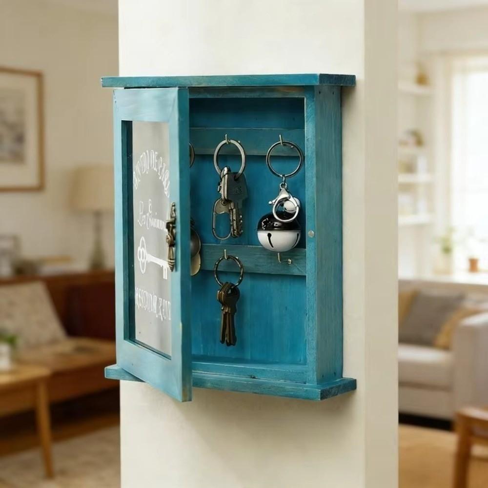 Wooden Wall-Mounted Key Holder Rustic Key Hook Entryway Organizer Cabinet Key Rack Living Room