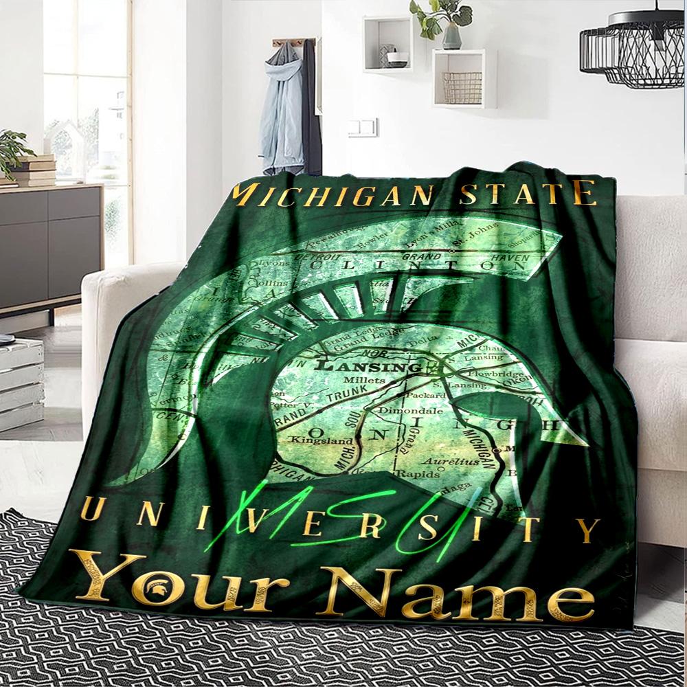 Name Custom Michigan State Spartans Print Flannel Blanket High Quality Warm Comfortable Cover for All Seasons Perfect for Gifts Home Decor