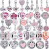 Pantaro 925 Solid Silver Pink Series Heart Flower Butterfly Mom Murano Glass Beads Fit Original  Charms Bracelet Jewelry