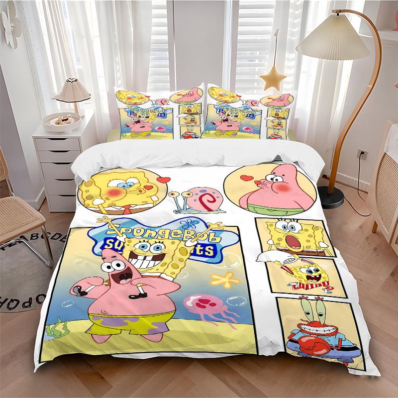 3Pcs Spongebob Squarepants Adventures Bedding Sets For All Sizes New 3D Printed Bed Cover Comforter Duvet Cover Pillowcase Bedroom Decoration