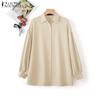 ZANZEA Женская блузка с отложным воротником, свободного кроя, с длинными рукавами на пуговицах