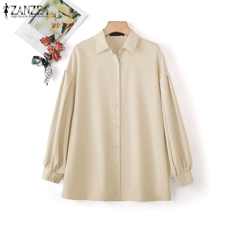 ZANZEA Женская блузка с отложным воротником, свободного кроя, с длинными рукавами на пуговицах
