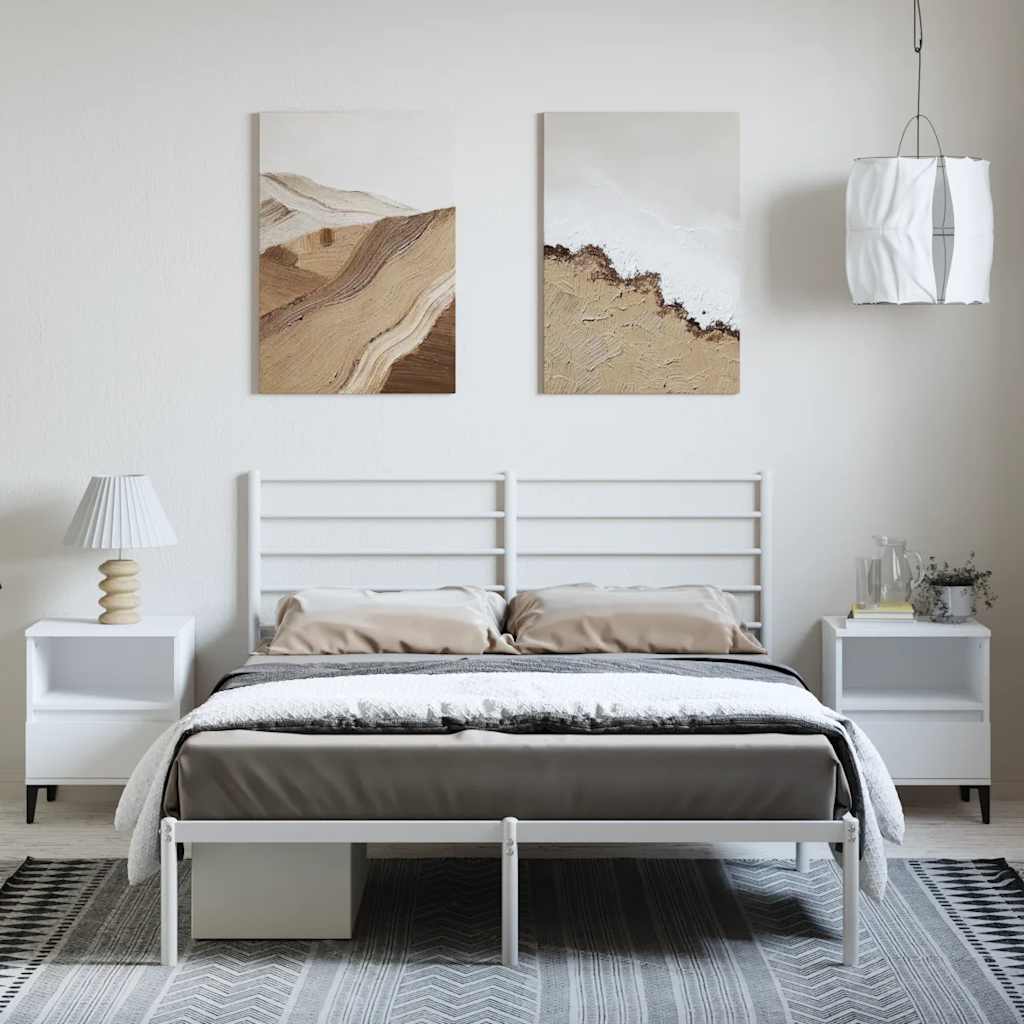 Vidaxl Металлическая Рама Кровати С Изголовьем, Белая, 135X190 См