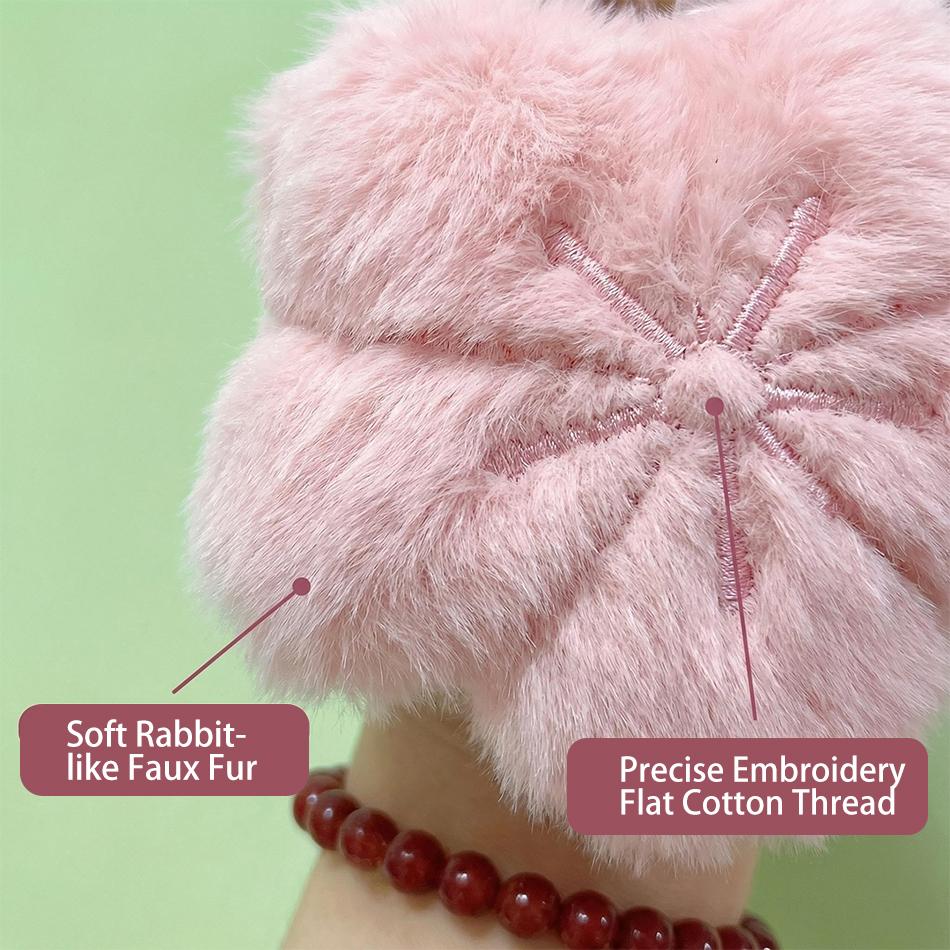 Cute Cherry Blossom Fluffy Plush Keychain, Soft Faux Fur Flower Bag Charm, Portable Key Pendant for Gift, Car Key Decor