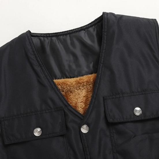 Мужской осенне-зимний жилет, толстый плюшевый жилет без рукавов на молнии с V-образным вырезом, сплошной цвет с несколькими карманами, жилет среднего возраста для отца-рыбалки, мужской зимний жилет, пальто