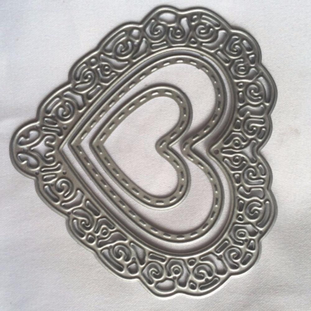 3 шт., кружевная полая рамка в форме сердца, металлическая сталь, трафарет, DIY бумажная карта, тиснение, шаблон