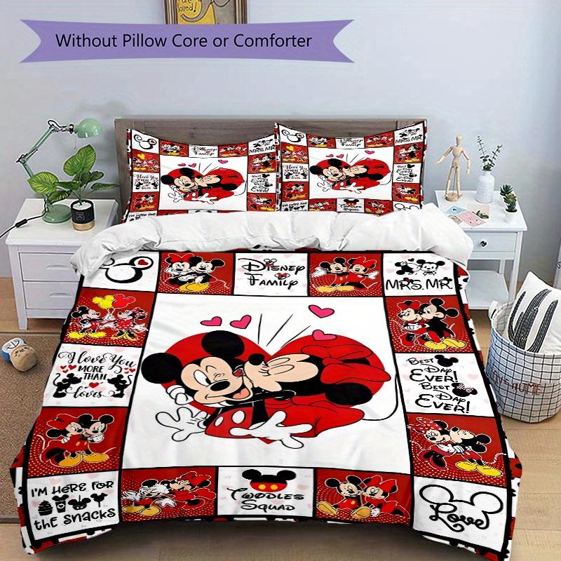 3pcs Love Mickey and Minnie Printed Quilt Set, Includes 1 Quilt Cover and 2 Pillowcases, Machine Washable, Suitable for All Seasons.F057
