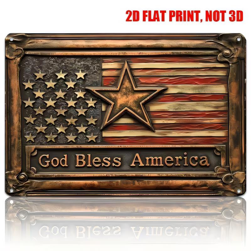 Tin Sign God Bless America D Retro Metal Wall Art Plaque Vintage Patriotic USA Flag Star Home Bar Garage Decor Flat Print Not