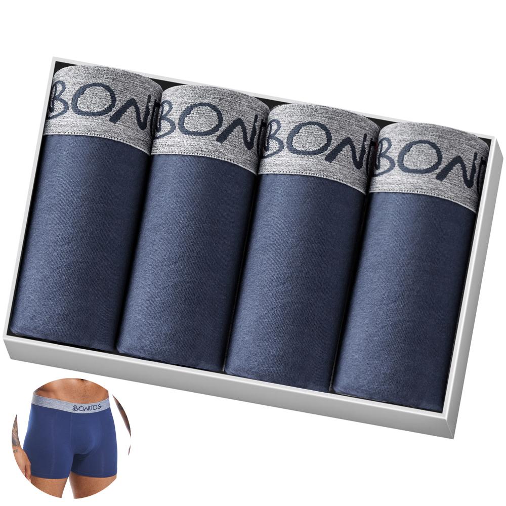 BONITOS 4 шт. боксеры, однотонные сексуальные мужские трусы, хлопковые мужские трусы