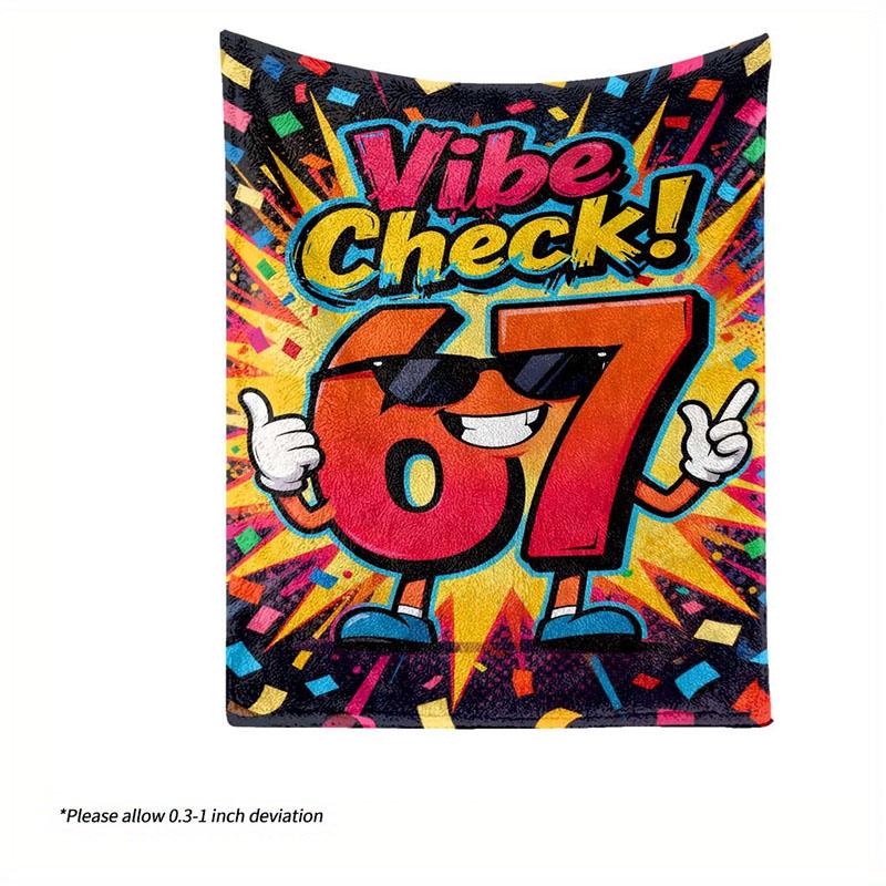 Funny Vibe Check 67 Flannel Blanket Retro Cartoon Number Print Soft Warm Throw Blanket for Sofa Bedroom Home Decor Multiple Size