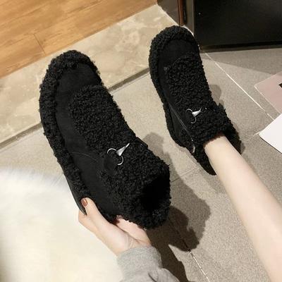 Корейская версия женских зимних сапог 2025 новый осенне-зимний сезон овечья шерсть короткие сапоги женские на молнии толстая подошва теплые утолщенные хлопковые туфли хлопок b