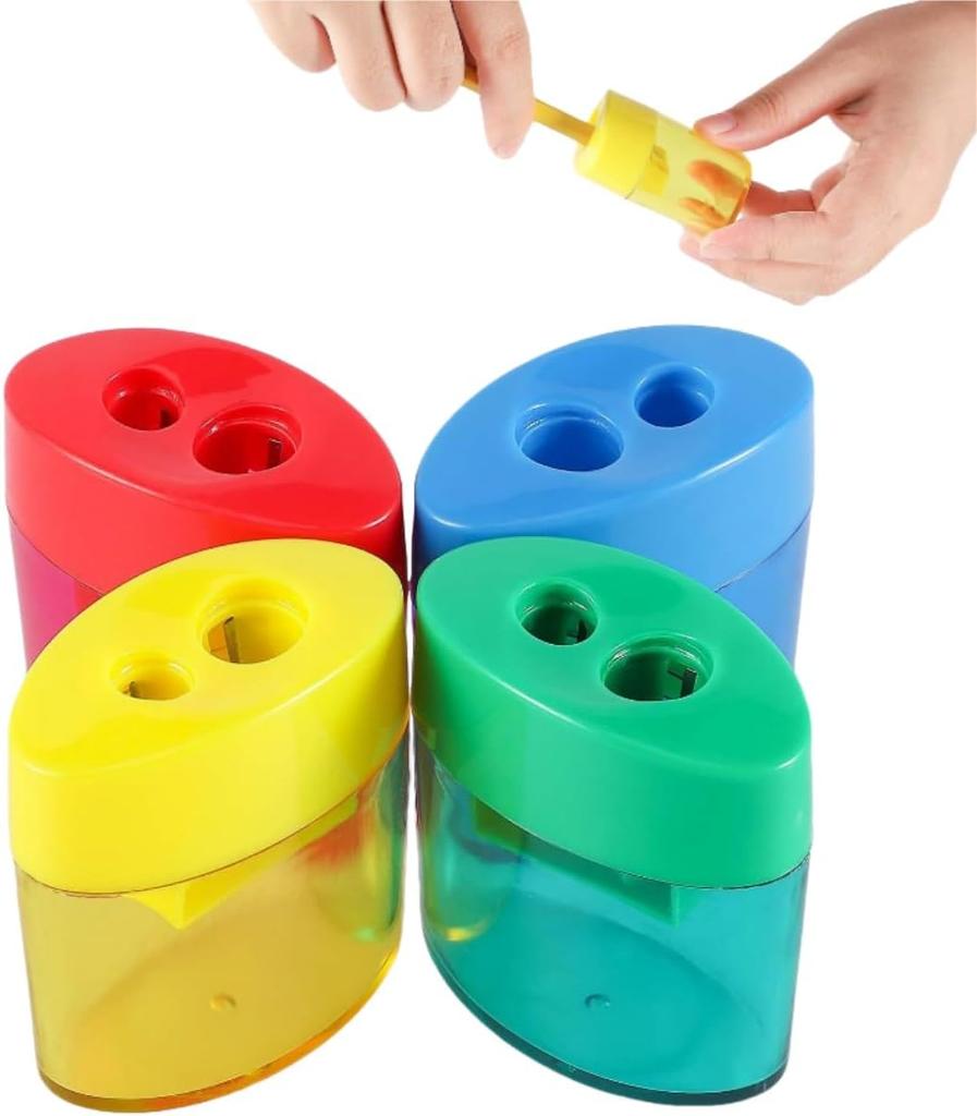 12Pcs Manual Pencil Sharpeners Dual Hole Compact Colorful Handheld Pencil Sharpener for Kids Home School Office Use