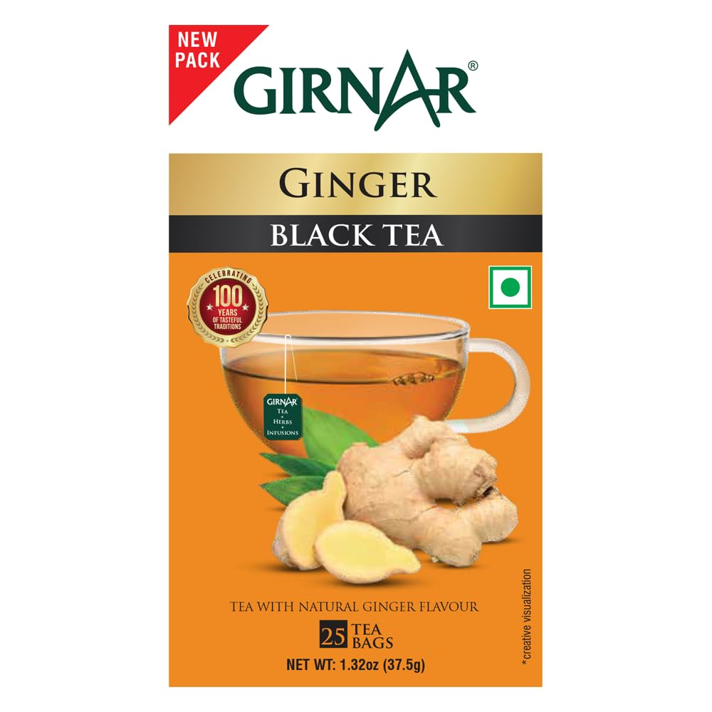 Girnar Adrak Chai Ginger Tea Bags 25 Count Pack For Hot Strong Flavored Desi Chai Experience