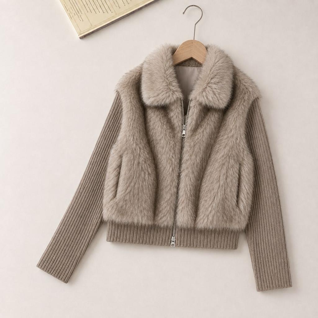 New Versatile Removable Knitted Sleeve Lapel Down Padded Jacket Fashion Short Skinny Women's Padded Jacket