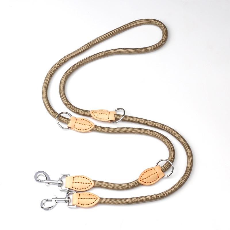 Многофункциональный поводок для питомца с двумя головами, сшитый кожаный поводок для собаки, регулируемый размер, поводок для собаки через плечо