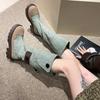New Long Boots for Women Thick Soles Western Denim Tall Knights British Style Workwear Retro Martin Boots